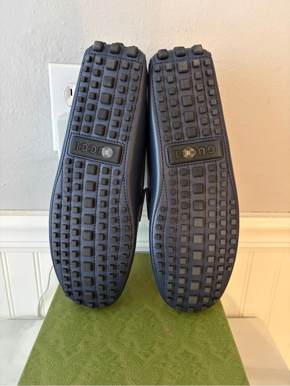 Gucci Navy Blue GG Canvas Leather Drivers